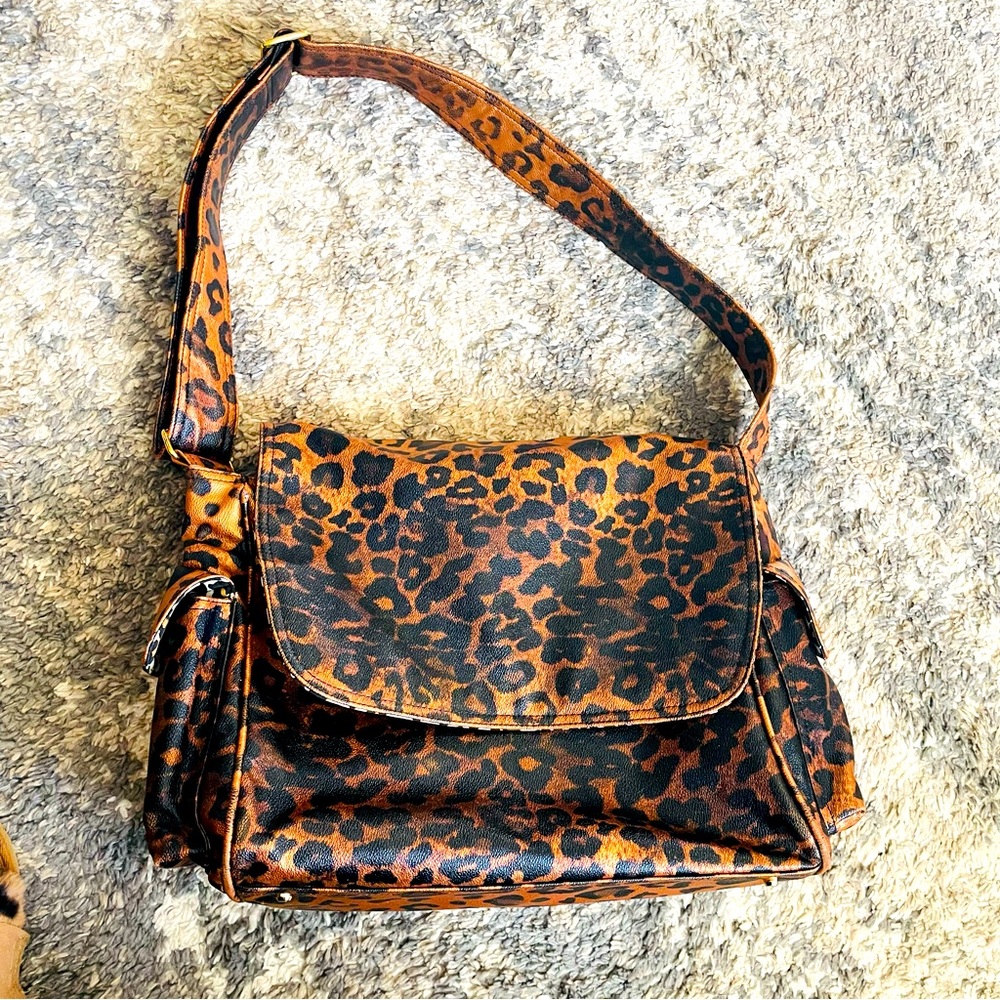 Beautiful Leopard Copper Messenger Style Baby Bag Diaper Bag by Baby Cakes